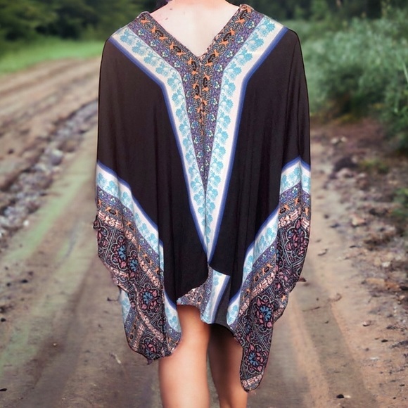 Poncho Cardigan Boho Bohemian Coverup Jacket Sz XS - Picture 1 of 5